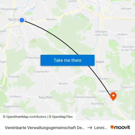 Vereinbarte Verwaltungsgemeinschaft Der Stadt Nürtingen to Lenningen map
