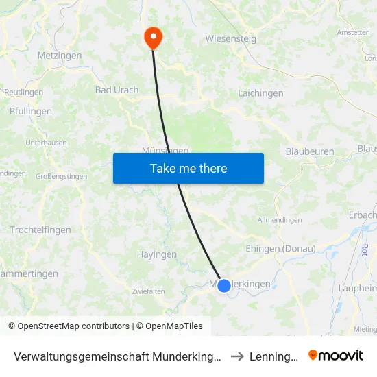 Verwaltungsgemeinschaft Munderkingen to Lenningen map
