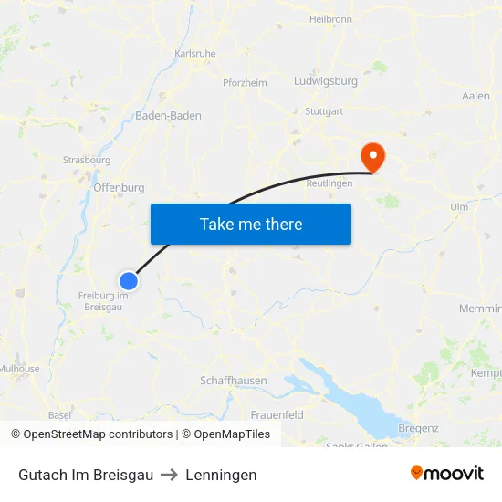 Gutach Im Breisgau to Lenningen map
