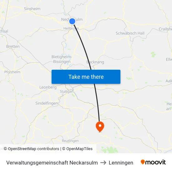 Verwaltungsgemeinschaft Neckarsulm to Lenningen map