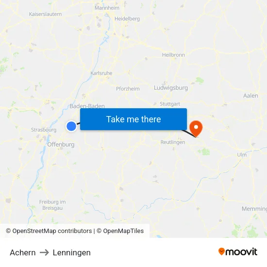 Achern to Lenningen map