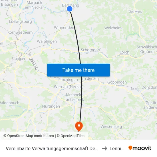 Vereinbarte Verwaltungsgemeinschaft Der Stadt Backnang to Lenningen map