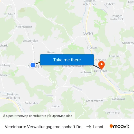 Vereinbarte Verwaltungsgemeinschaft Der Stadt Neuffen to Lenningen map