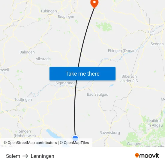 Salem to Lenningen map