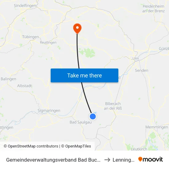 Gemeindeverwaltungsverband Bad Buchau to Lenningen map