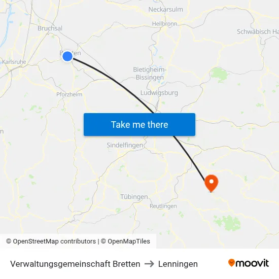 Verwaltungsgemeinschaft Bretten to Lenningen map