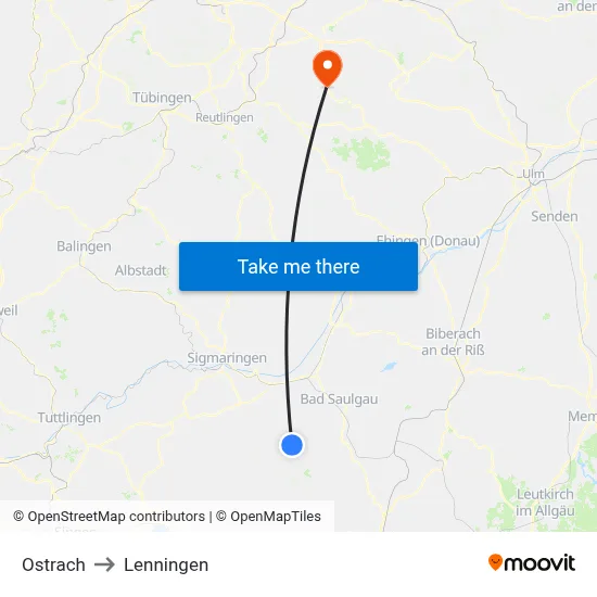 Ostrach to Lenningen map
