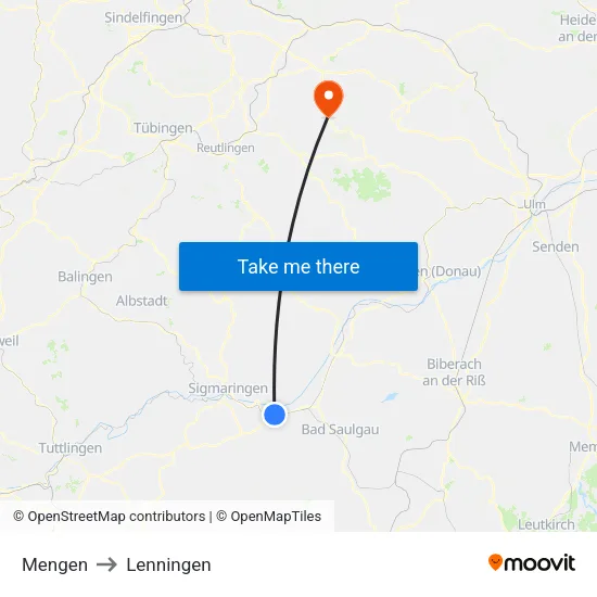 Mengen to Lenningen map