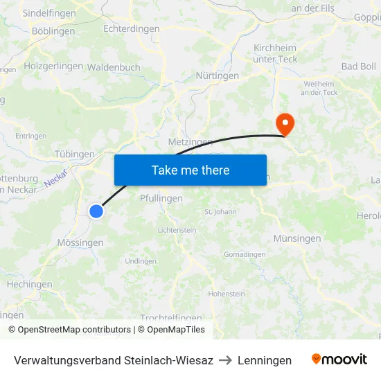 Verwaltungsverband Steinlach-Wiesaz to Lenningen map