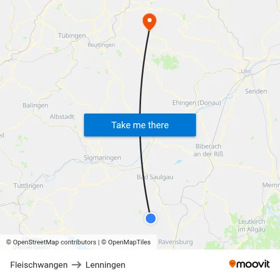Fleischwangen to Lenningen map