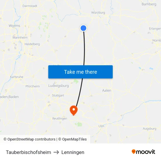 Tauberbischofsheim to Lenningen map