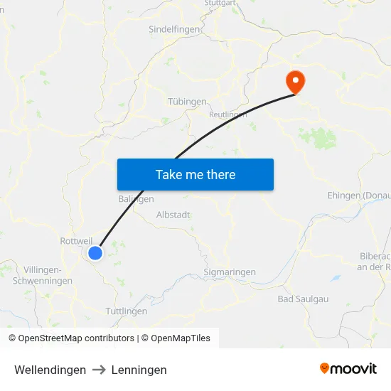 Wellendingen to Lenningen map