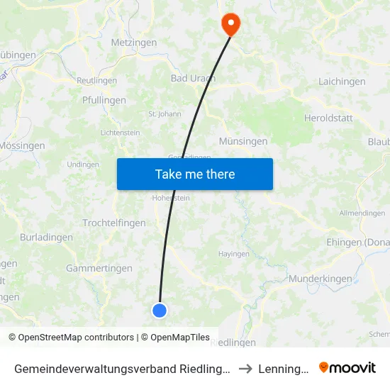 Gemeindeverwaltungsverband Riedlingen to Lenningen map