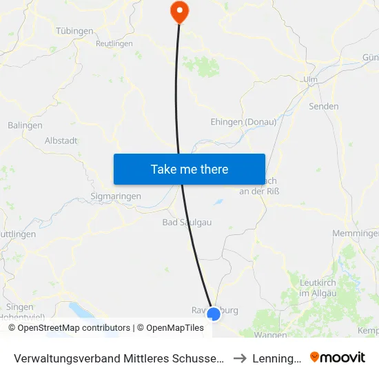 Verwaltungsverband Mittleres Schussental to Lenningen map