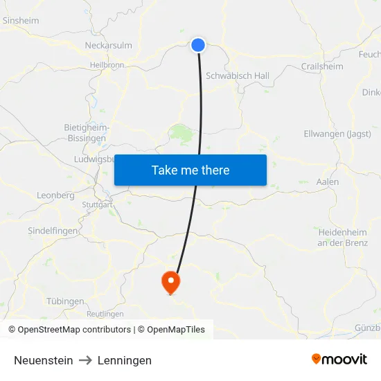 Neuenstein to Lenningen map