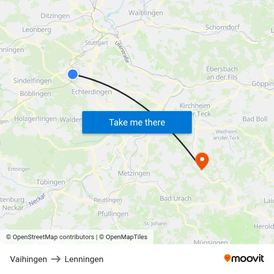 Vaihingen to Lenningen map