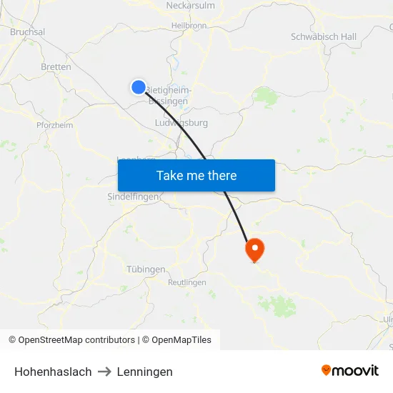 Hohenhaslach to Lenningen map