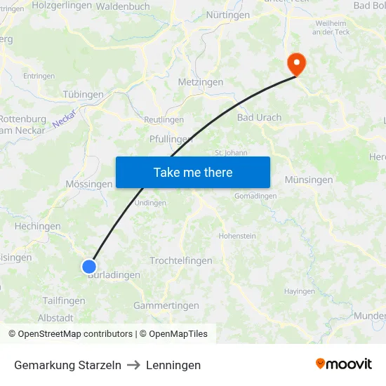 Gemarkung Starzeln to Lenningen map