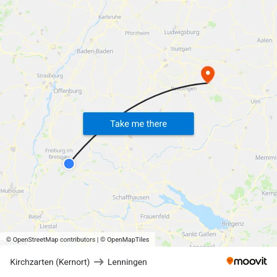 Kirchzarten (Kernort) to Lenningen map