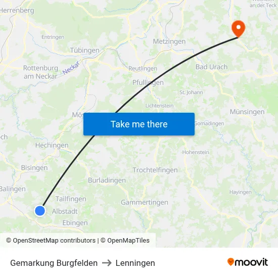 Gemarkung Burgfelden to Lenningen map
