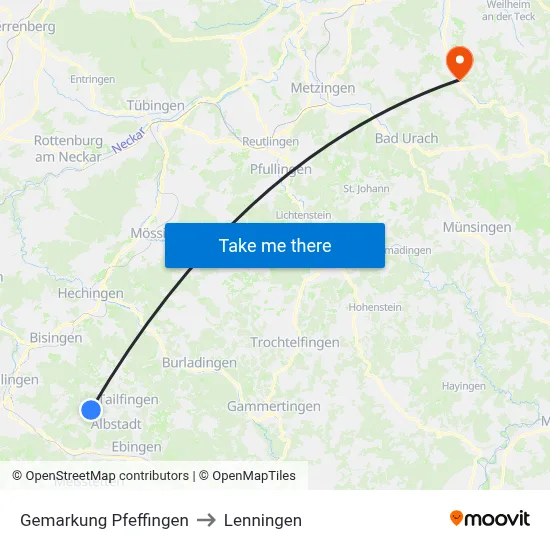 Gemarkung Pfeffingen to Lenningen map