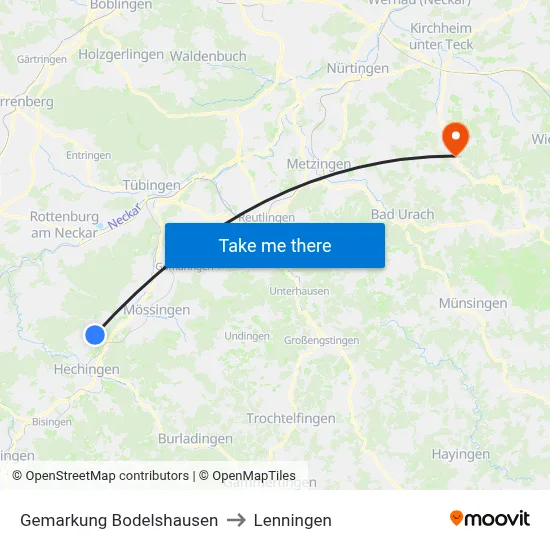 Gemarkung Bodelshausen to Lenningen map