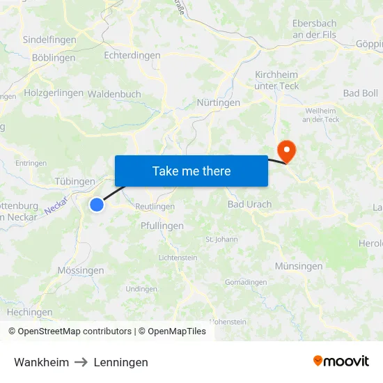 Wankheim to Lenningen map