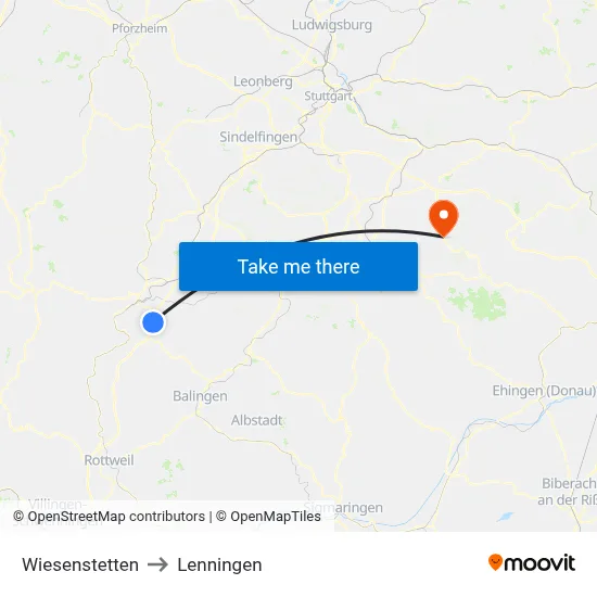 Wiesenstetten to Lenningen map