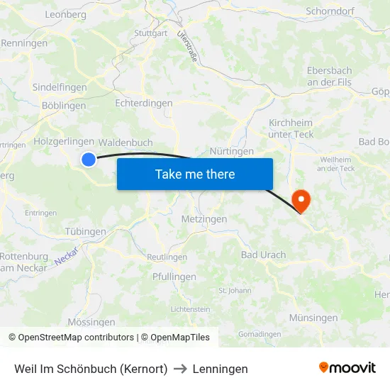 Weil Im Schönbuch (Kernort) to Lenningen map