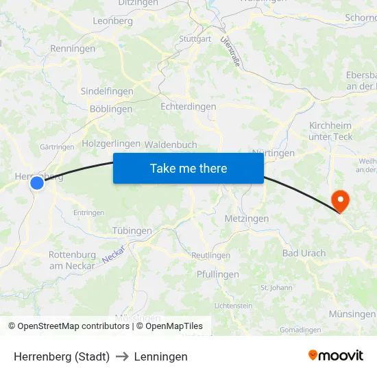 Herrenberg (Stadt) to Lenningen map