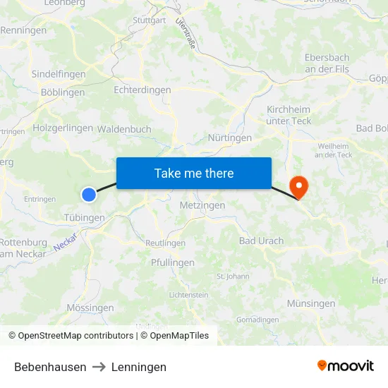 Bebenhausen to Lenningen map