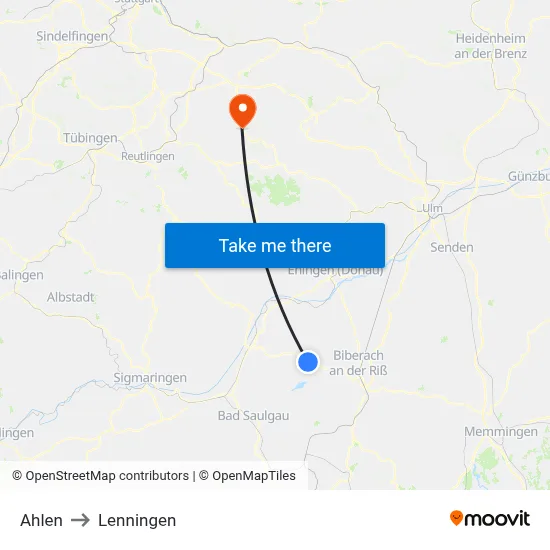 Ahlen to Lenningen map