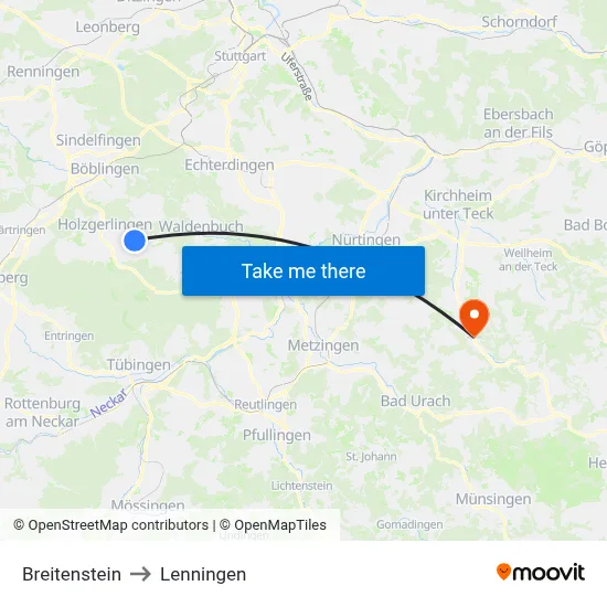 Breitenstein to Lenningen map