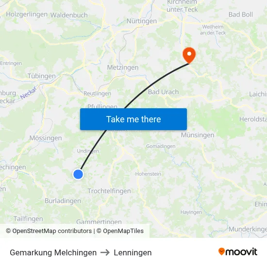 Gemarkung Melchingen to Lenningen map