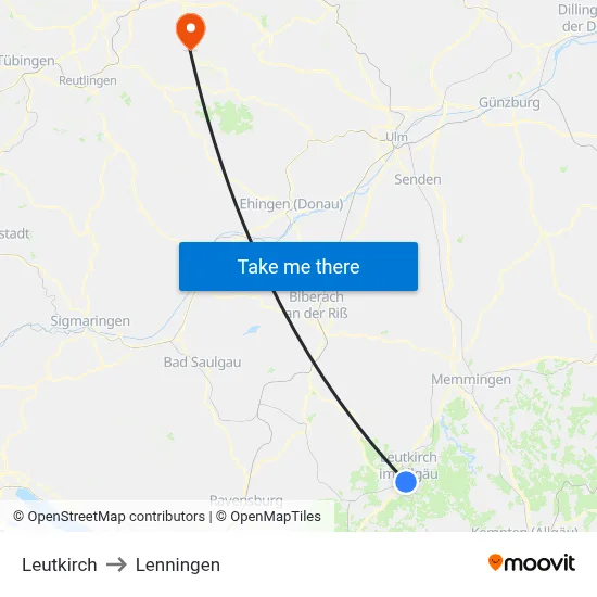 Leutkirch to Lenningen map