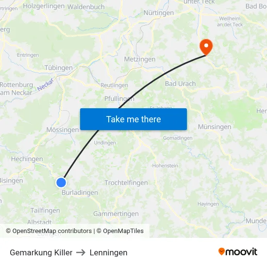 Gemarkung Killer to Lenningen map