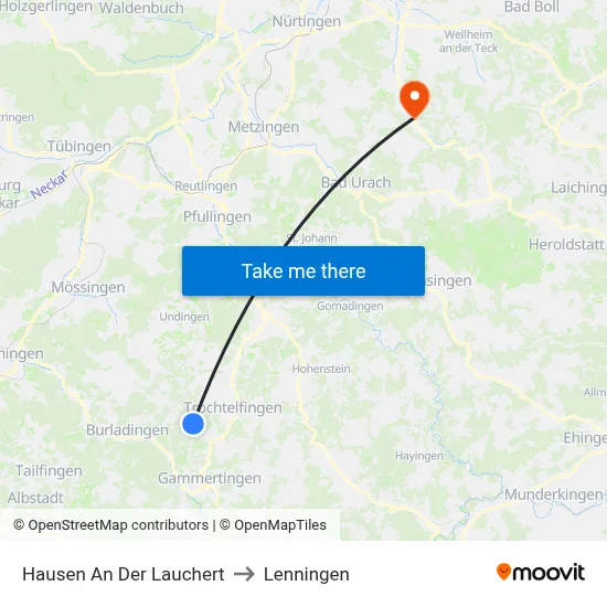 Hausen An Der Lauchert to Lenningen map