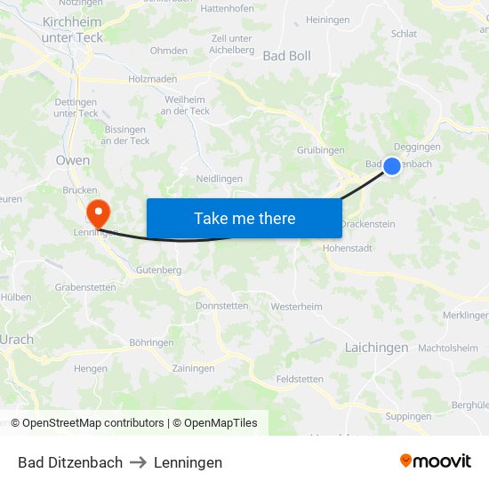 Bad Ditzenbach to Lenningen map