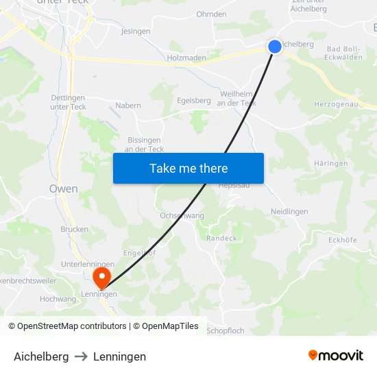 Aichelberg to Lenningen map