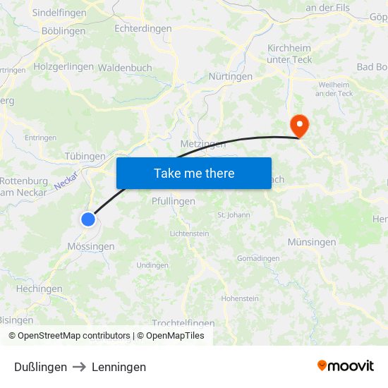 Dußlingen to Lenningen map