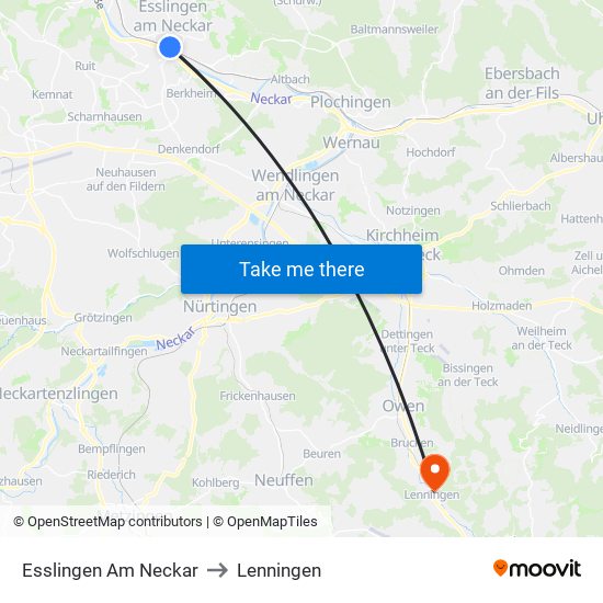 Esslingen Am Neckar to Lenningen map