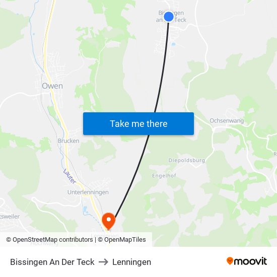 Bissingen An Der Teck to Lenningen map