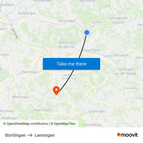 Börtlingen to Lenningen map
