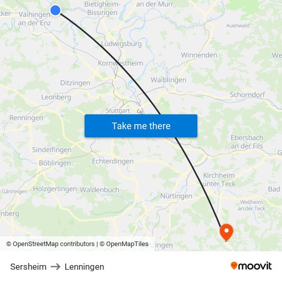 Sersheim to Lenningen map