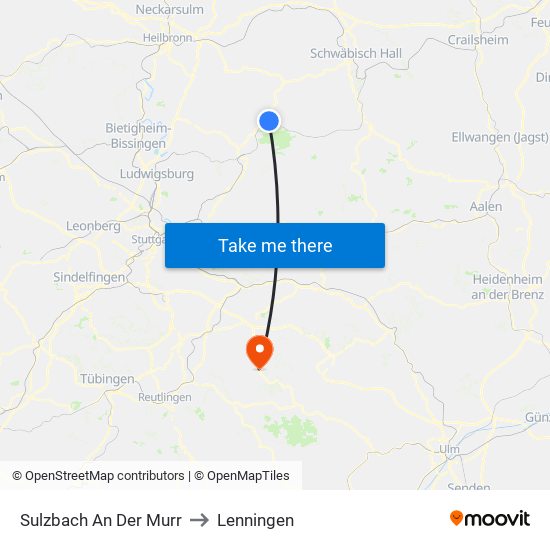 Sulzbach An Der Murr to Lenningen map