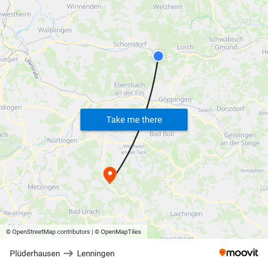 Plüderhausen to Lenningen map