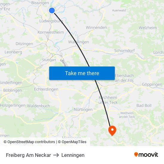 Freiberg Am Neckar to Lenningen map