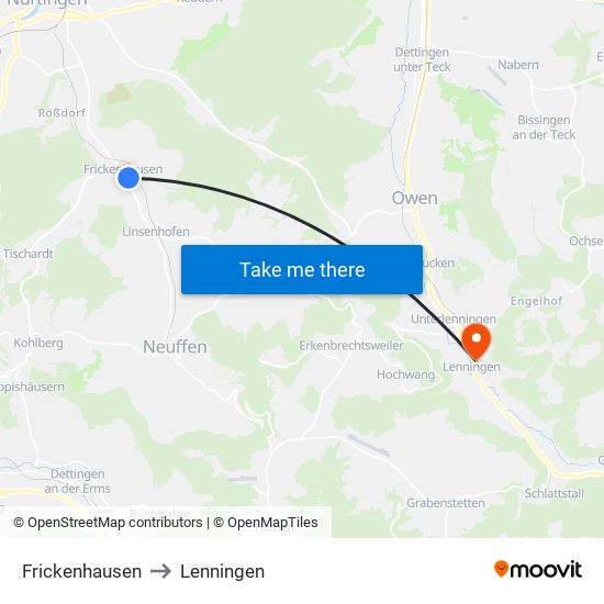 Frickenhausen to Lenningen map