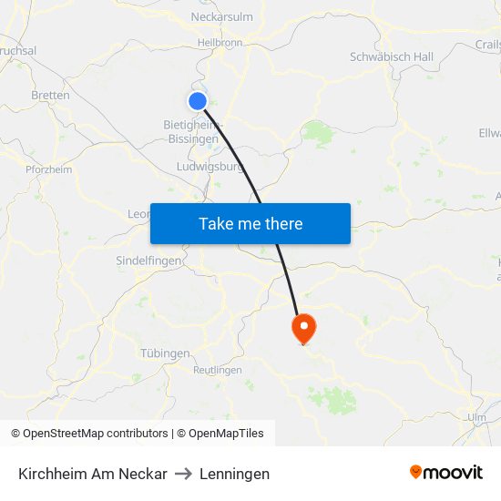 Kirchheim Am Neckar to Lenningen map