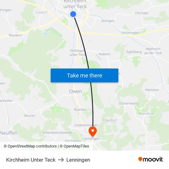 Kirchheim Unter Teck to Lenningen map
